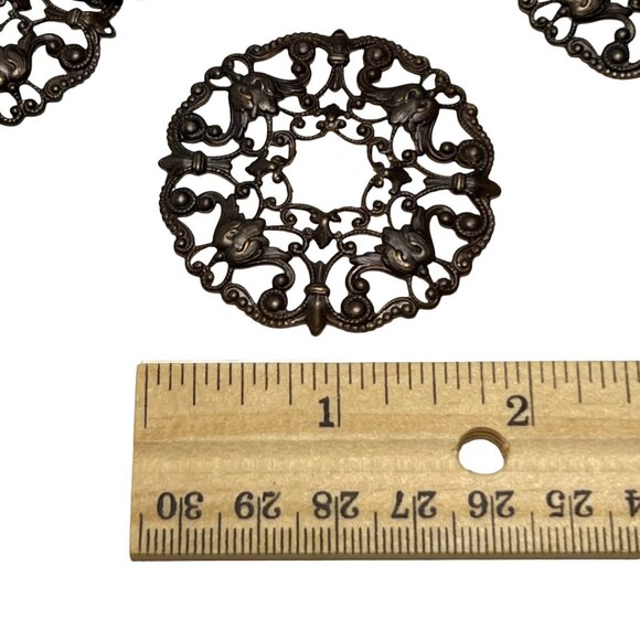 6 Large Filigree Ornate Wreath Pendant Finding Stamping Antique Bronze Tone - Picture 4 of 4